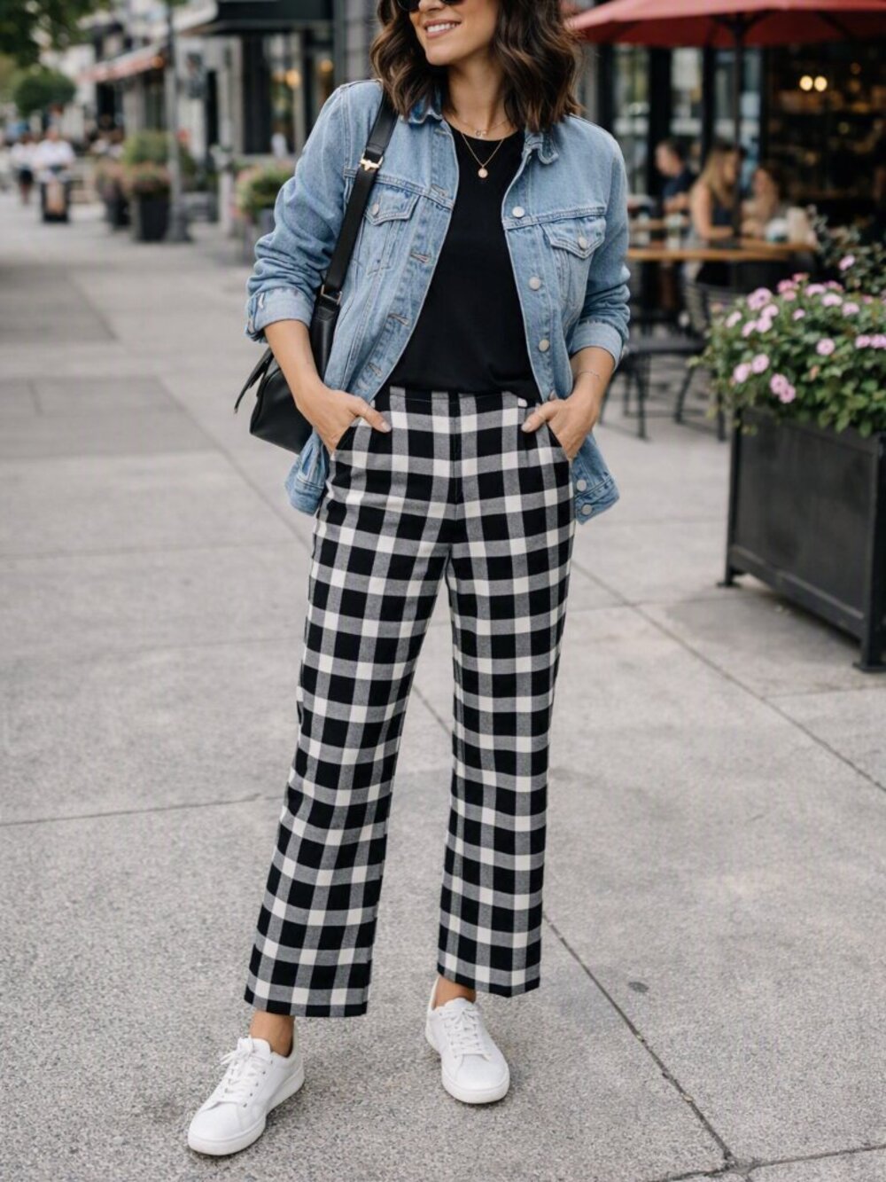 GAP Black & White Check Straight-Leg Pants